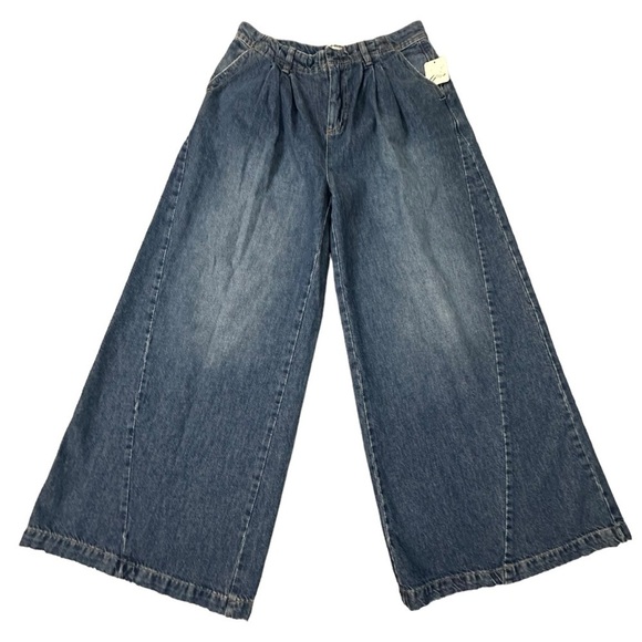 Free People Equinox Denim Trousers Lake Life Blue 29 Wide Leg Jeans Slouchy - Picture 15 of 16
